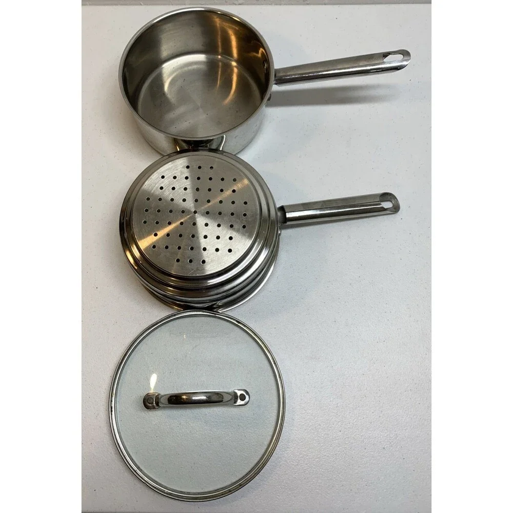 Wolfgang Puck Cafe Collection 3 Qt Saucepan Steamer Glass Lid 18/10 Stainless
